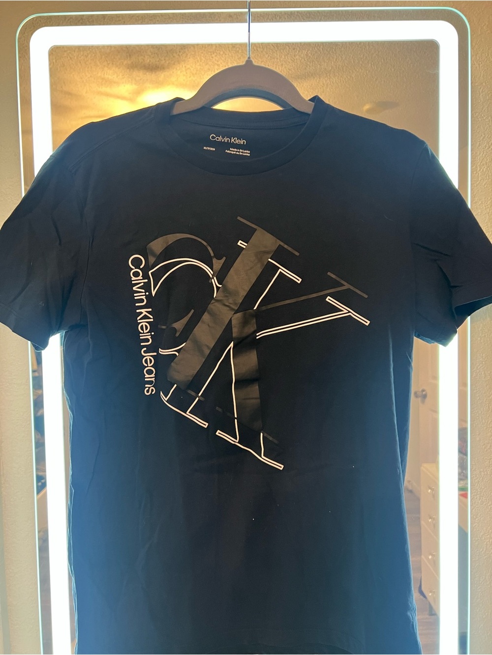 Calvin Klein Jeans Black Short-Sleeve Tee with Layered CK Emblem
